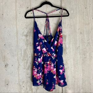 Royal Blue and Pink Floral Romper